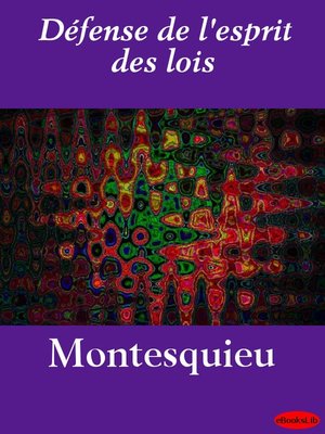 cover image of Défense de l'esprit des lois